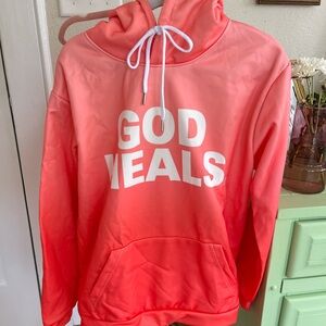 Coral Hoodie with White Print
